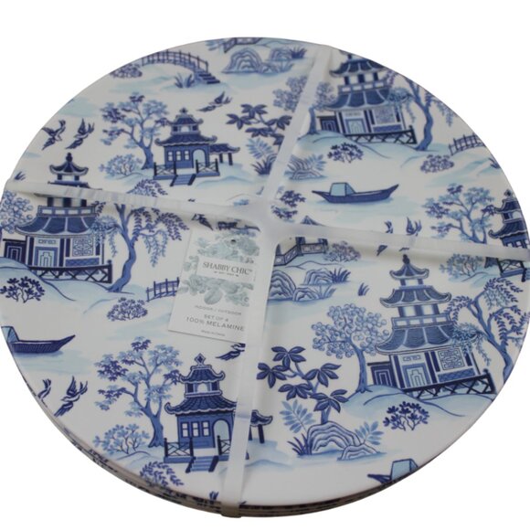 Shabby Chic Other - Shabby Chic Asian Pagoda Melamine 11" Dinner Plates Set of 4 Blue Willow NWT